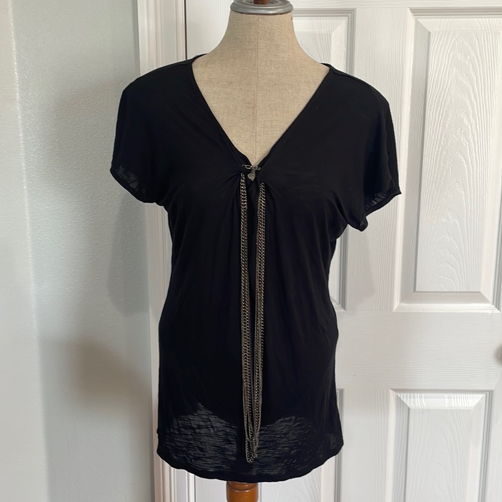 Urban vibe top black short sleeve attached necklace silver women’s size small S